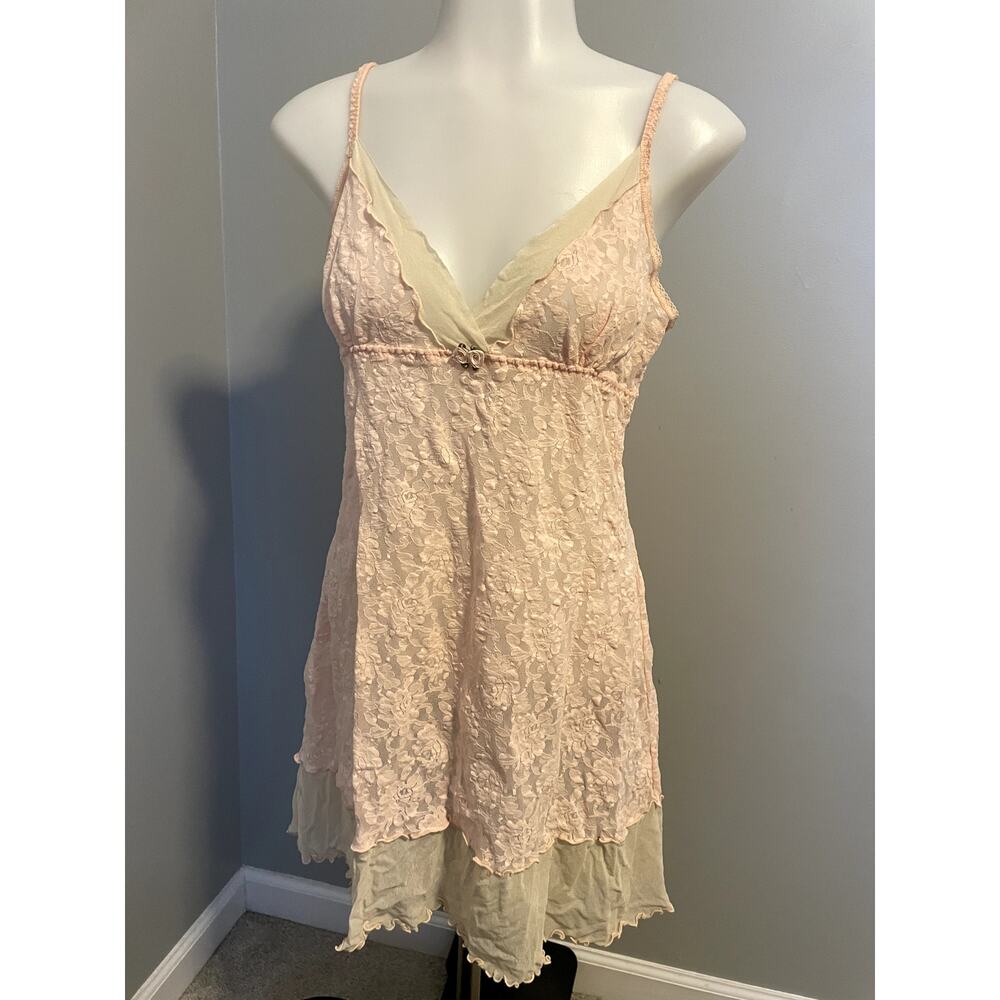 Vintage Y2K Hanky Panky Pink Lace Teddy Lingerie with Rosette